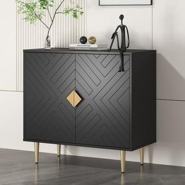 SELOOYE Buffet Cabinet with Storage, 31.5'' Modern Sideboard Cabinet with 2 Doors and Adjustable Shelf, Credenza Buffet Table for Living Room, Kitchen and Entryway, Black