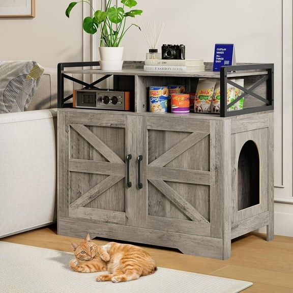 SELOOYE Cat Litter Box Enclosure, Ultra-Large Hidden Litter Box Furniture with 2 Open Drawers, Pet House, Fit Most of Litter Box, Grey