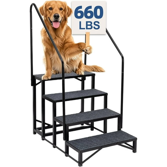 SELOOYE RV Steps with 2 Handrails, 4-Tier RV Stairs, 660lbs Heavy-Duty Steel Camper Steps with Non-Slip & Dust-Resistant Mats, Trailer, Mobile Home, Porch,Hot Tub