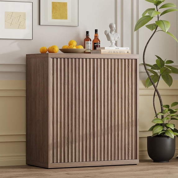 SELOOYE Sideboard Buffet Cabinet, Fluted Sideboard with Adjustable Shelves, Modern Credenza Storage Cabinet with Pop-up Doors, Wood Buffet Cabinets with Storage for Kitchen Entryway Living Room