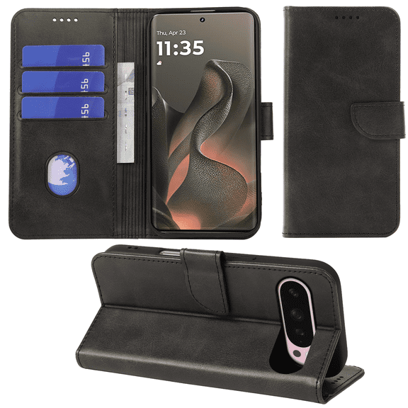 SELOZKE for Google Pixel 9 Pro Black Wallet Case with Credit Card Holder,PU Leather Magnetic Protective Phone Case