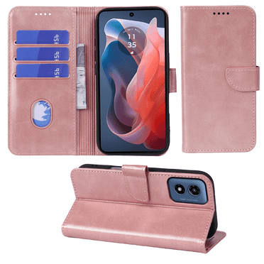 SELOZKE for Motorola Moto G Play 2024 Wallet Case with Credit Card Holder,PU Leather Magnetic Protective Phone Case (Rose Gold)