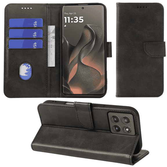 SELOZKE for Motorola Moto edge (2025) Black Wallet Case with Credit Card Holder,PU Leather Magnetic Protective Phone Case