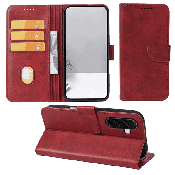 SELOZKE for Samsung Galaxy A36 5G Red Full Coverage Wallet Case with Credit Card Holder,PU Leather Magnetic Protective Phone Case