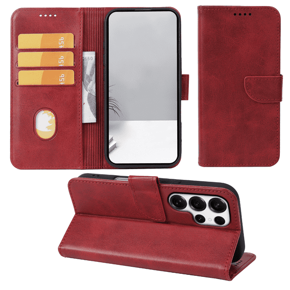SELOZKE for Samsung Galaxy S25 Ultra 5G Red Full Coverage Wallet Case with Credit Card Holder,PU Leather Magnetic Protective Phone Case