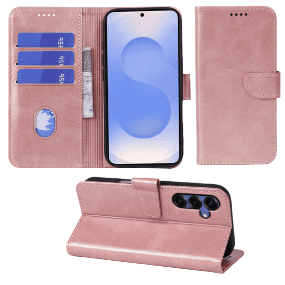SELOZKE for Samsung Galaxy S25 Wallet Case with Credit Card Holder,PU Leather Magnetic Protective Phone Case (Rose Gold)