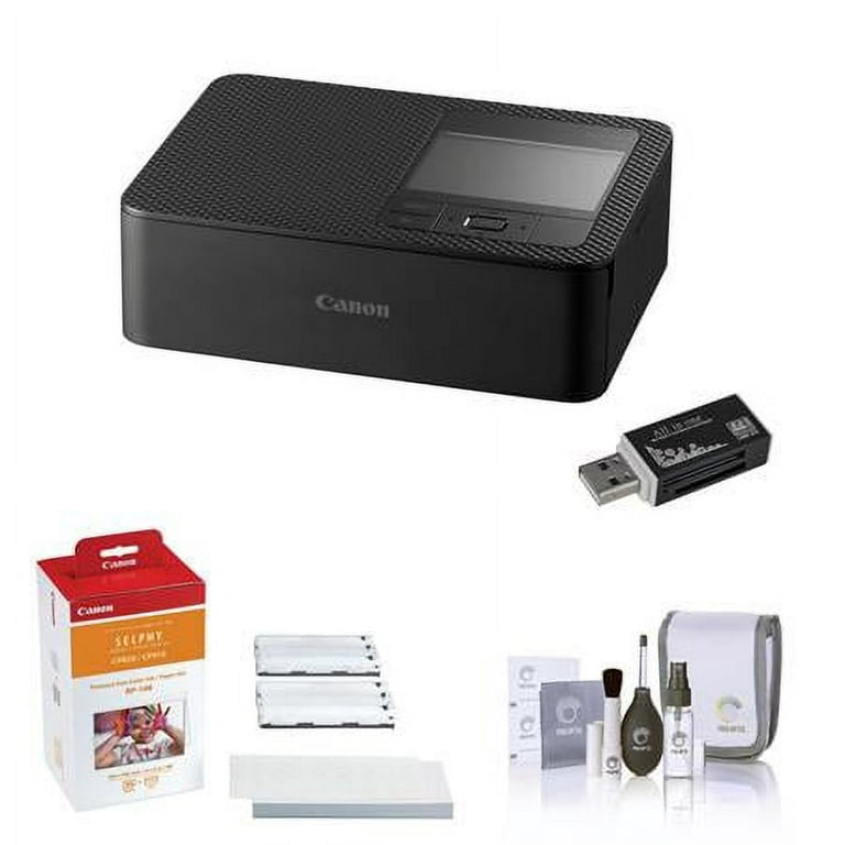 SELPHY CP1500 Wireless Compact Photo Printer, Black Bundle with RP-108  High-Capacity Color Ink/Paper Set, USB 2.0 Multi Card Reader, Cleaning Kit
