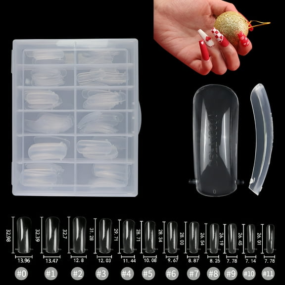 SELVORIA 120Pcs Dual Nail Forms Set, 15 Sizes Clear Poly Nail Gel Forms Dual Mould Nail Extension Tips with Box