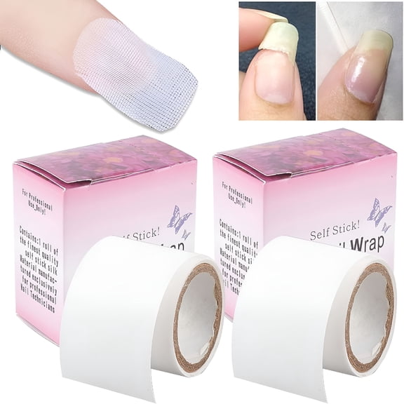 SELVORIA 2 Rolls Fiberglass Silk Nail Wrap Self Adhesive, Bandage Tape Easy Trimerable for Damaged Nail Tips Repair, Nail Art Extension Stickers Nail Protector Tools for Nail Design