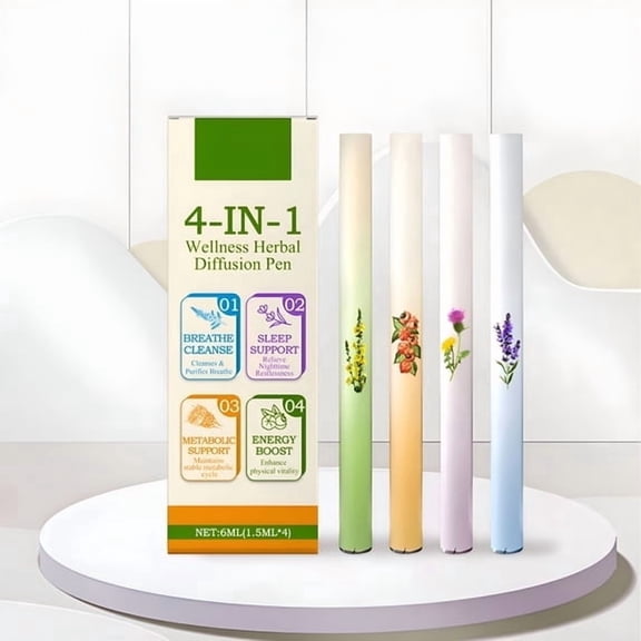 SELVORIA 4-In-1 Diffusion Pen Set Plant-Based Aromatherapy, Relaxation And Mood-Enhancing Fragrance Sticks, Portable Diffuser Pen for Home, Office And Travel, Compact 4-Piece Set