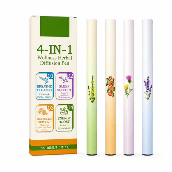 SELVORIA 4-In-1 Diffusion Pen Set Plant-Based Aromatherapy, Relaxation And Mood-Enhancing Fragrance Sticks, Portable Diffuser Pen for Home, Office And Travel, Compact 4-Piece Set