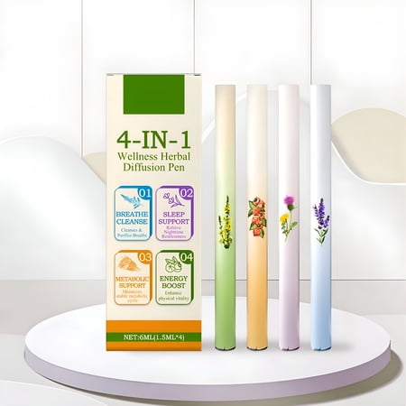 SELVORIA 4-In-1 Diffusion Pen Set – Plant-Based Aromatherapy, Relaxation And Mood-Enhancing Fragrance Sticks, Portable Diffuser Pen for Home, Office And Travel, Compact 4-Piece Set