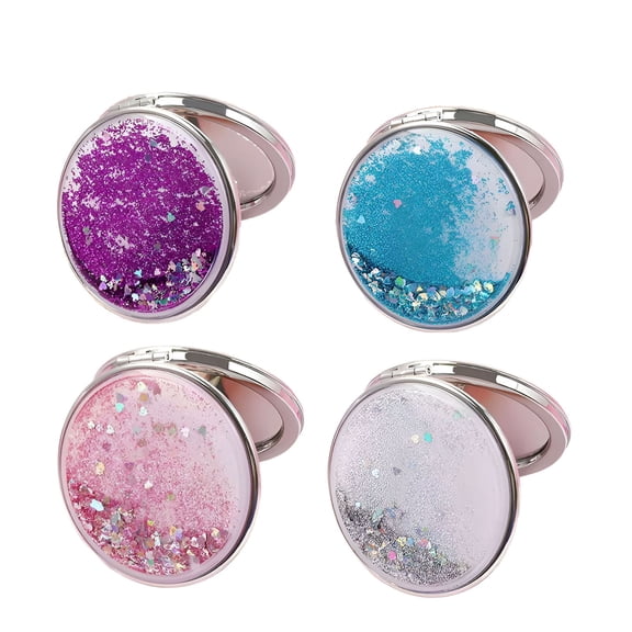 SELVORIA 4Pcs Hand Mirror Beautiful Liquid Sand Hand Mirrors with Handle Dual-Sided Design Travel Makeup Mirror Mixing1