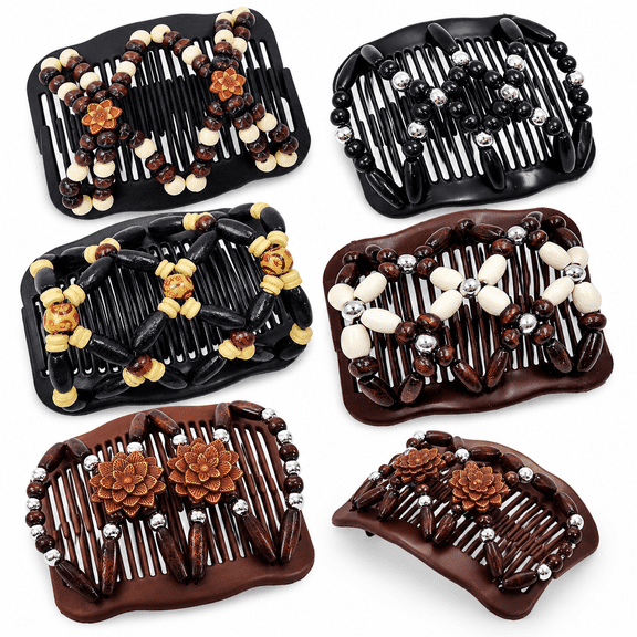 SELVORIA 5 Pieces Stretchy Magic Hair Comb Adjustable Elastic Comb Hair Clip for Women Girls No Crease Hair Pins Vintage Hair Bun Maker Hair Accessories for Curly Thick Wavy Hair Ponytail,Mixed