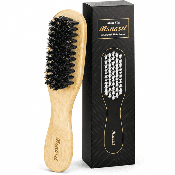 SELVORIA Bamboo Slick Back Hair Brush,Boar Bristle Smoothing Hair,Anti Frizz,Edge Control,Bamboo Hairbrush for All Hair Style-Mini Size Smooth Slick Back Brush
