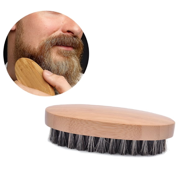 SELVORIA Boar Hair Beard Mustache Brush with Hard Round Wood Handle,2PCS