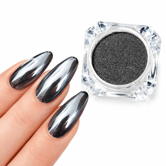 SELVORIA Chrome Nail Powder Metallic Mirror Effect Nail Art Chrome Black Mirror Powder Shiny Ultra Thin Dazzling Pigment Dust Nail Glitter Metal Decor for Diy Nail Art Gel Polish 1G/Bottle