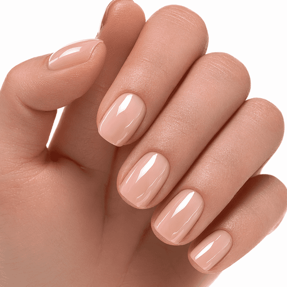 SELVORIA Extra Short Press on Nails Square Summer Fake Nails Transparent Apricot Color False Nails with Solid Color Designs Glossy Acrylic Nails for Women Girls Artificial Nails 24 Pcs