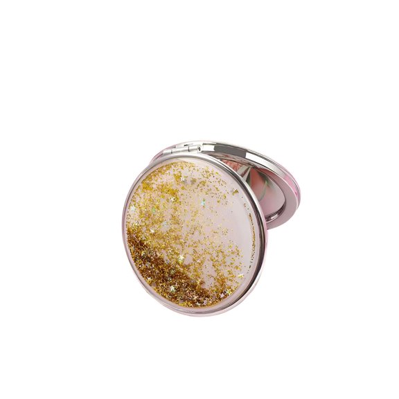 SELVORIA Hand Mirror Double-Sided Design Hand Mirrors with Handle Trendy Liquid Sand Handheld Mirror Gold