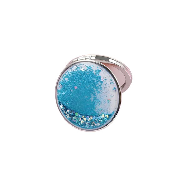 SELVORIA Hand Mirror Exquisite Liquid Sand Hand Mirror Convenient Foldable Handheld Mirror Blue