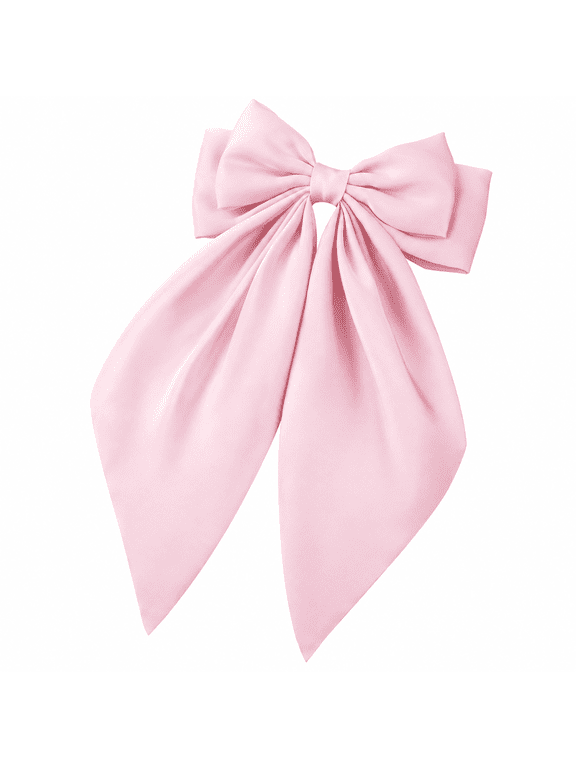 Large Pink Satin Hair Bow Clip for Women Girls Oversized Long Tail Hair Accessory for Party,Outfits,Gift for Girls,Satin Pink Hair Bow1-Pack