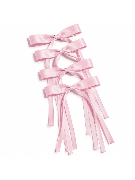Pink Hair Bows Clips Hair Ribbon Bowknot with Long Tail Pink Bows Barrettes Hair Accessories for Women Girls 4Pcs Long Tail Hair Bows