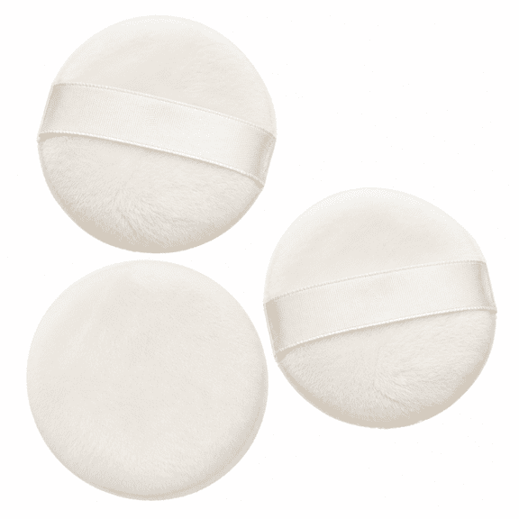 SELVORIA Powder Puff, Washable Velour Fluffy Body Powder Puffs with Ribbon, Cotton Round Makeup Puff, for Loose Powder Mineral Powder Body Powder (White)
