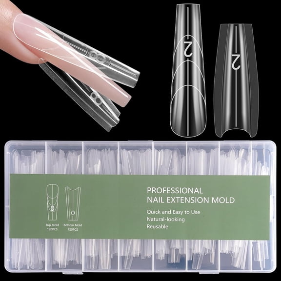 SELVORIA Sandwich Dual Nail Forms: 240PCS Dual Forms for Quick Nails Extension, 15 Sizes Long Coffin Shape for Polygel and Builder Gel, Beginners Women Salon Home DIY