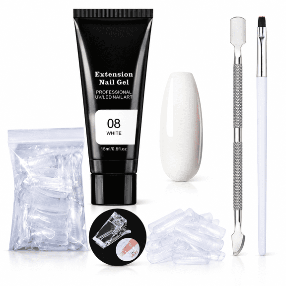 SELVORIA Uv Light Therapy Gel Set,Poly Extension Gel Nail Kit, Clear Builder Jelly Gel Nude Poly Nail Enhancement Trial All-In-One French Kit with Mini Nail for Nail Art Kit Nails 15Ml D