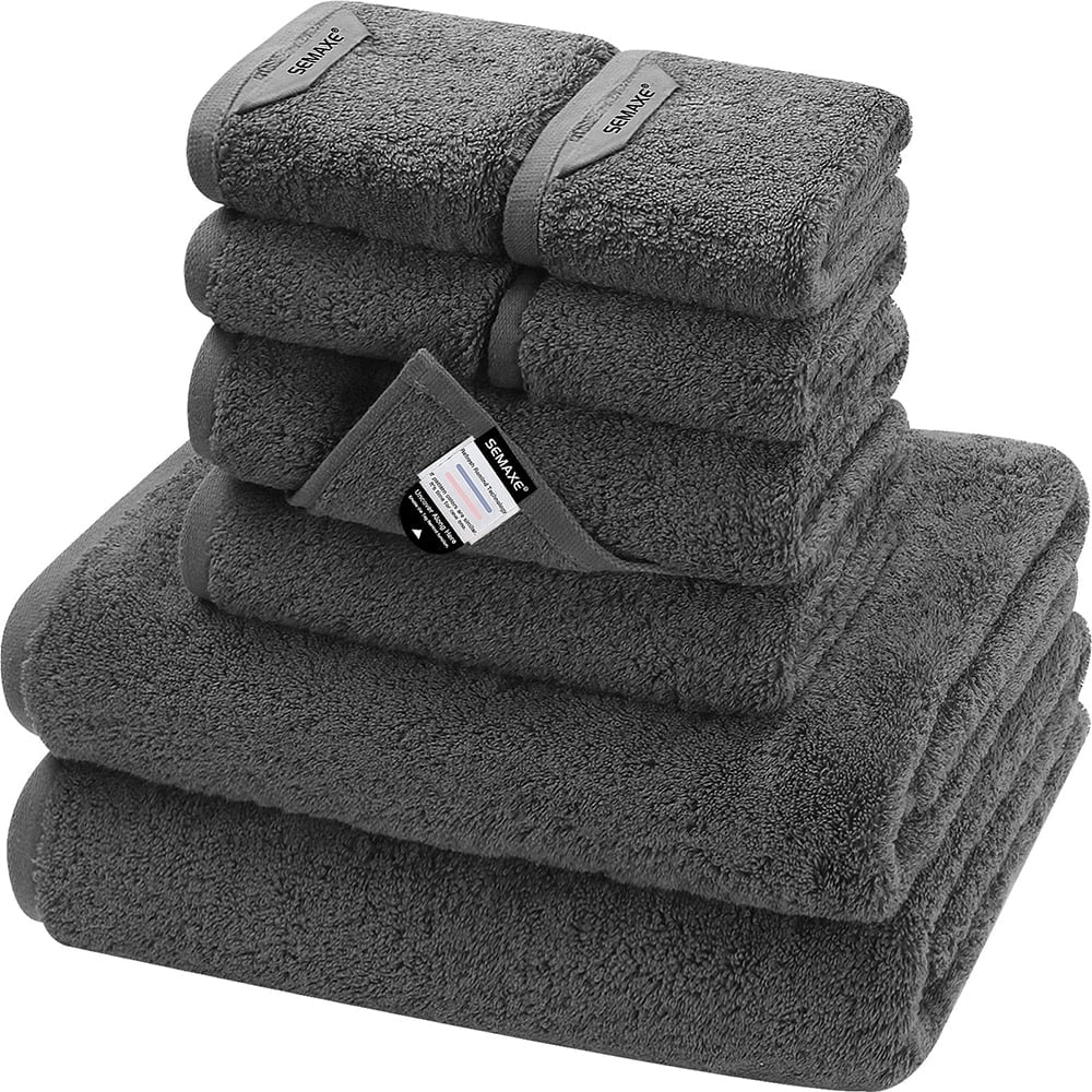 SEMAXE 100% Cotton Bath Towel Set Include 2 Bath Towels, 2 Hand Towels and 4 Washcloths (Gray)
