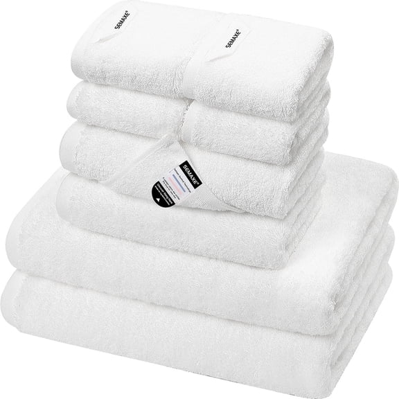 SEMAXE 100% Cotton Bath Towel Set Include 2 Bath Towels, 2 Hand Towels and 4 Washcloths (White)