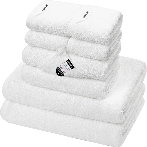 SEMAXE 100% Cotton Bath Towel Set Include 2 Bath Towels, 2 Hand Towels and 4 Washcloths (White)