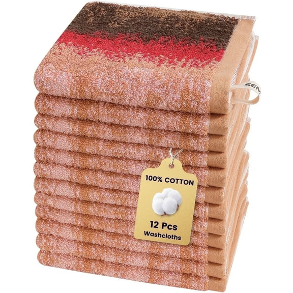 SEMAXE Washcloths 12-Pack 13x13 Inch: 100% Organic Cotton Face Towels | Ultra Soft, Quick-Dry & Super Absorbent for Bathroom, Gym, Spa & Hotel | Zero Lint, Lightweight & Bulk Pack, Plum Garden