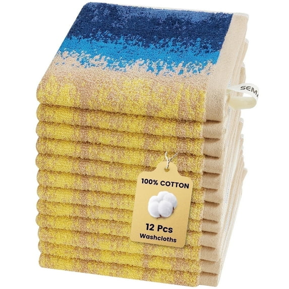 SEMAXE Washcloths 12-Pack 13x13 Inch: 100% Organic Cotton Face Towels | Ultra Soft, Quick-Dry & Super Absorbent for Bathroom, Gym, Spa & Hotel | Zero Lint, Lightweight & Bulk Pack, Pattern Beach