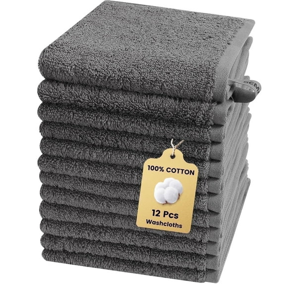 SEMAXE Washcloths 12-Pack 13x13 Inch: 100% Organic Cotton Face Towels | Ultra Soft, Quick-Dry & Super Absorbent for Bathroom, Gym, Spa & Hotel | Zero Lint, Lightweight & Bulk Pack, Gray