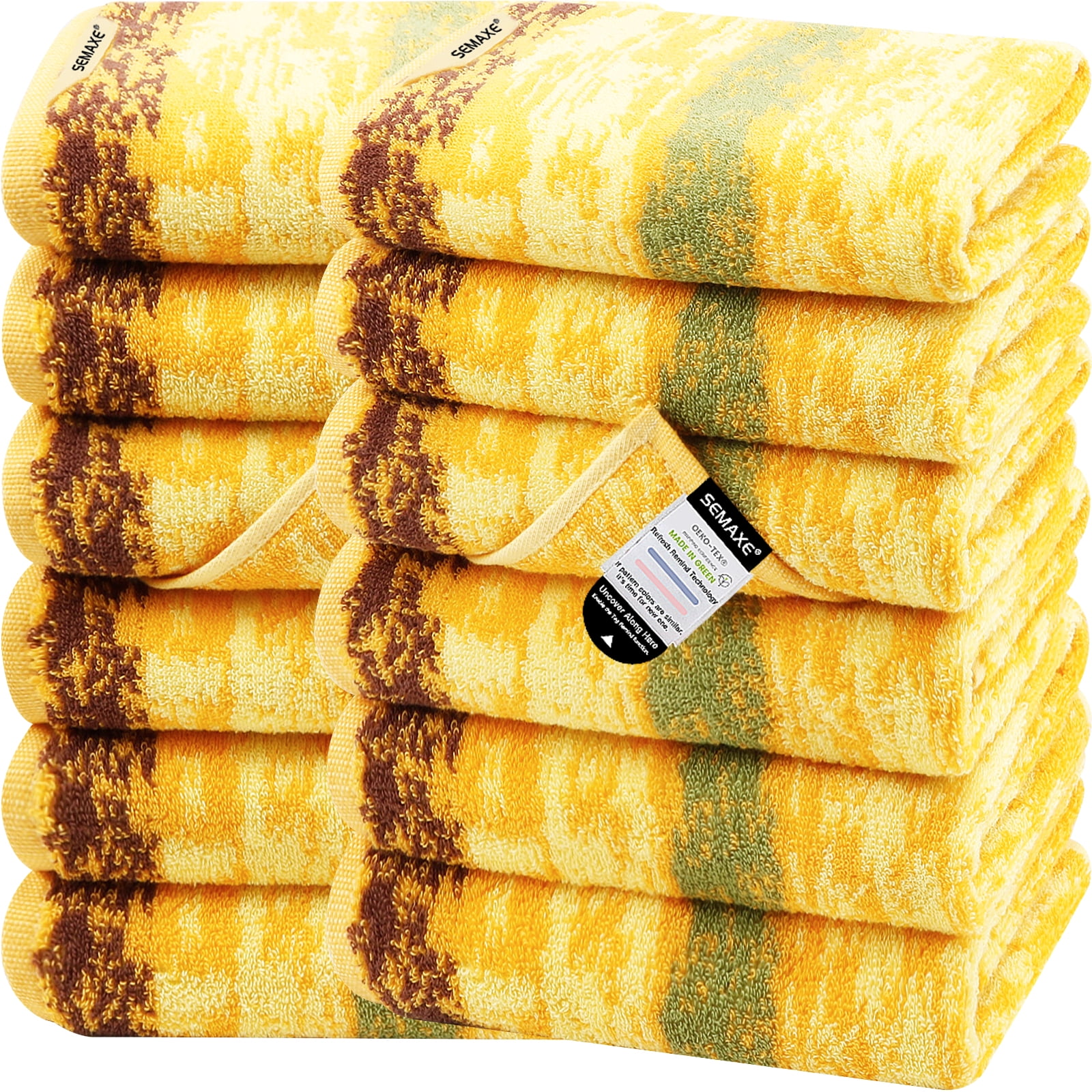 SEMAXE 12 Piece Hand Towels Set 100 Organic Cotton Facecloths for Bathroom Face Towel with Portable Loop 550 GSM Combed Cotton Fingertrip Towel Build in a Smart Tag Colorful Pattern Wheat Walmart