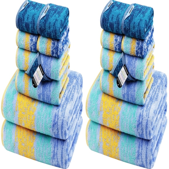 SEMAXE 16 Pack Colorful Cotton Bath Towel Set for Bathroom, 4 Bath Towels, 4 Hand Towels & 8 Washcloths, Pattern