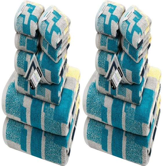 SEMAXE 16 Pack Colorful Cotton Bath Towel Set for Bathroom, 4 Bath Towels, 4 Hand Towels & 8 Washcloths, Pattern