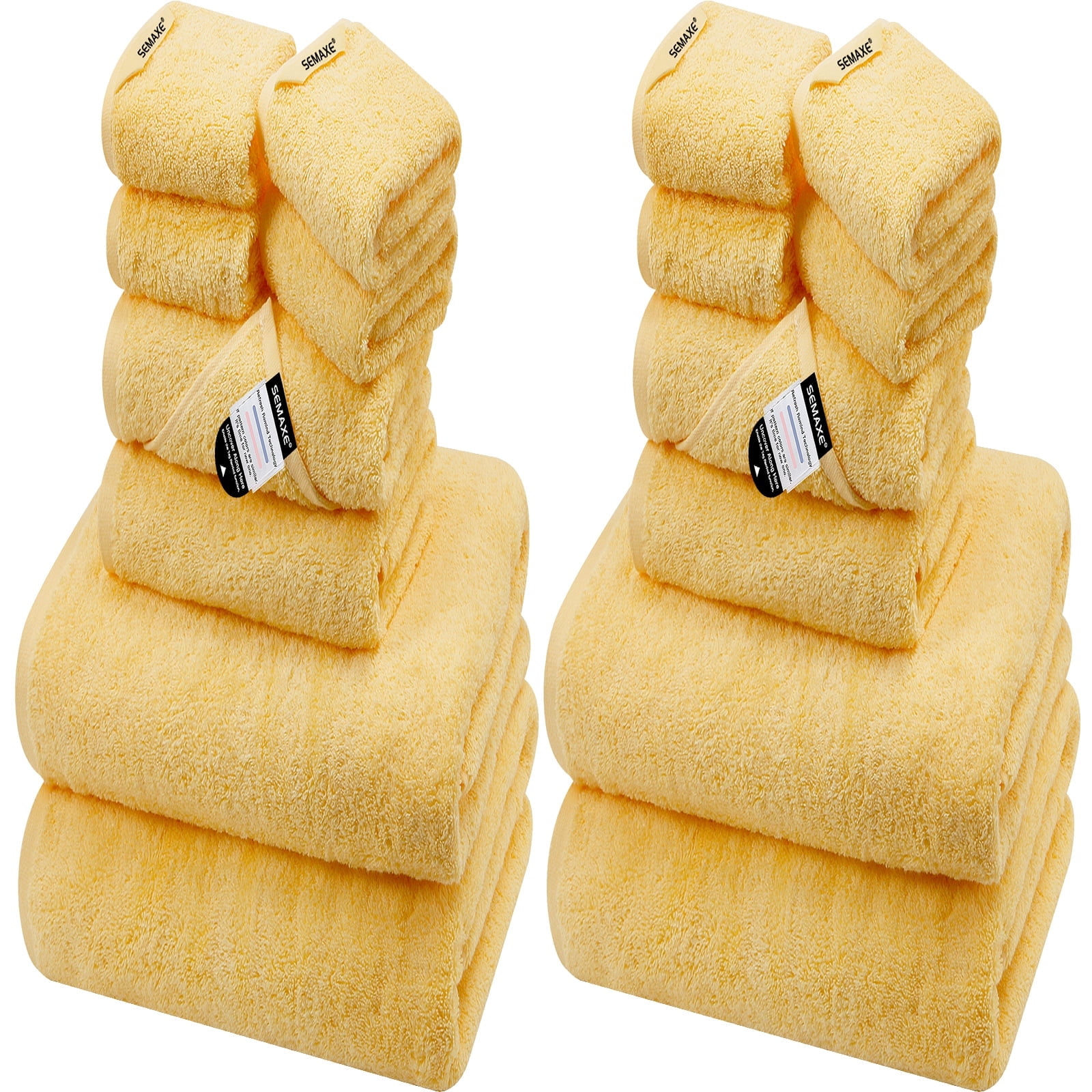 SEMAXE 16 Pack Yellow Cotton Bath Towel Set for Bathroom, 4 Bath Towels, 4 Hand Towels & 8 Washcloths