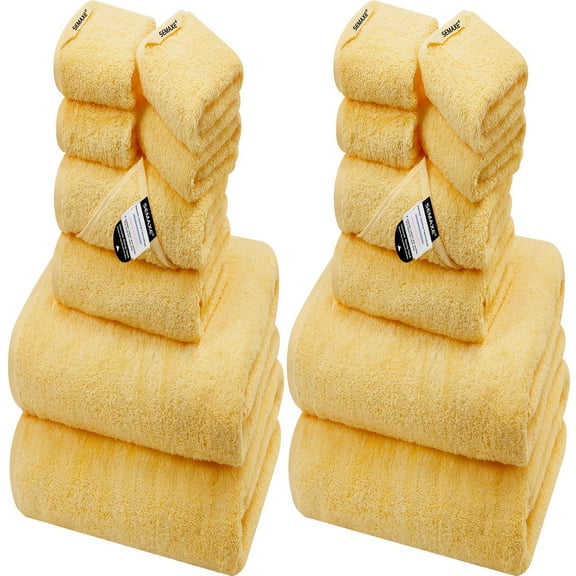 SEMAXE 16 Pack Yellow Cotton Bath Towel Set for Bathroom, 4 Bath Towels, 4 Hand Towels & 8 Washcloths