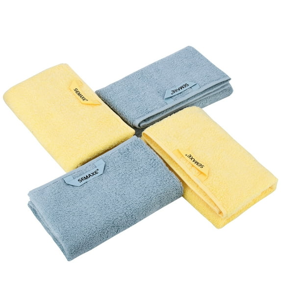 SEMAXE 4 Piece Hand Towel Set. 600GSM Long-Staple Purcotton Towels for Bathroom, 2 Piece Yellow and 2 Piece Blue