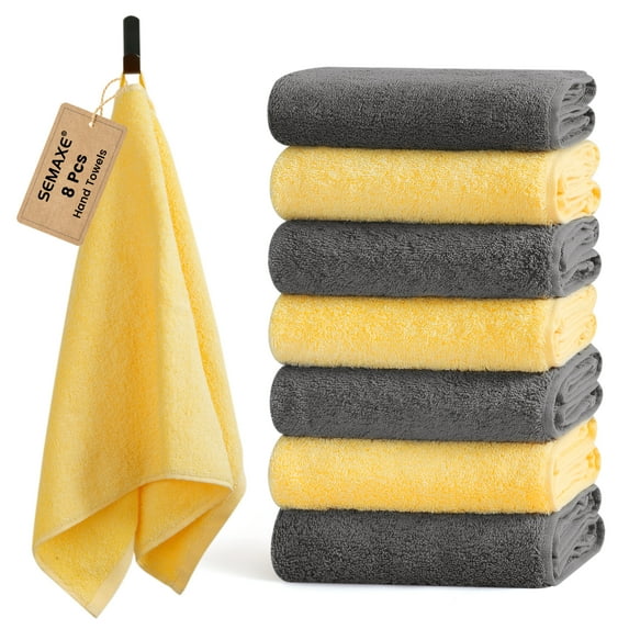 SEMAXE 8-Pack Cotton Hand Towels 16x28 Inches - 4 Yellow & 4 Gray, Combed Cotton Quick-Dry & Absorbent Face Towels for Bathroom, Gym, Hotel