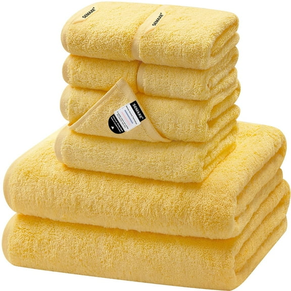 SEMAXE 8-Piece Cotton Towel Set for Bathroom. 2 Bath Towels , 2 Hand Towels & 4 Washcloths.Yellow.