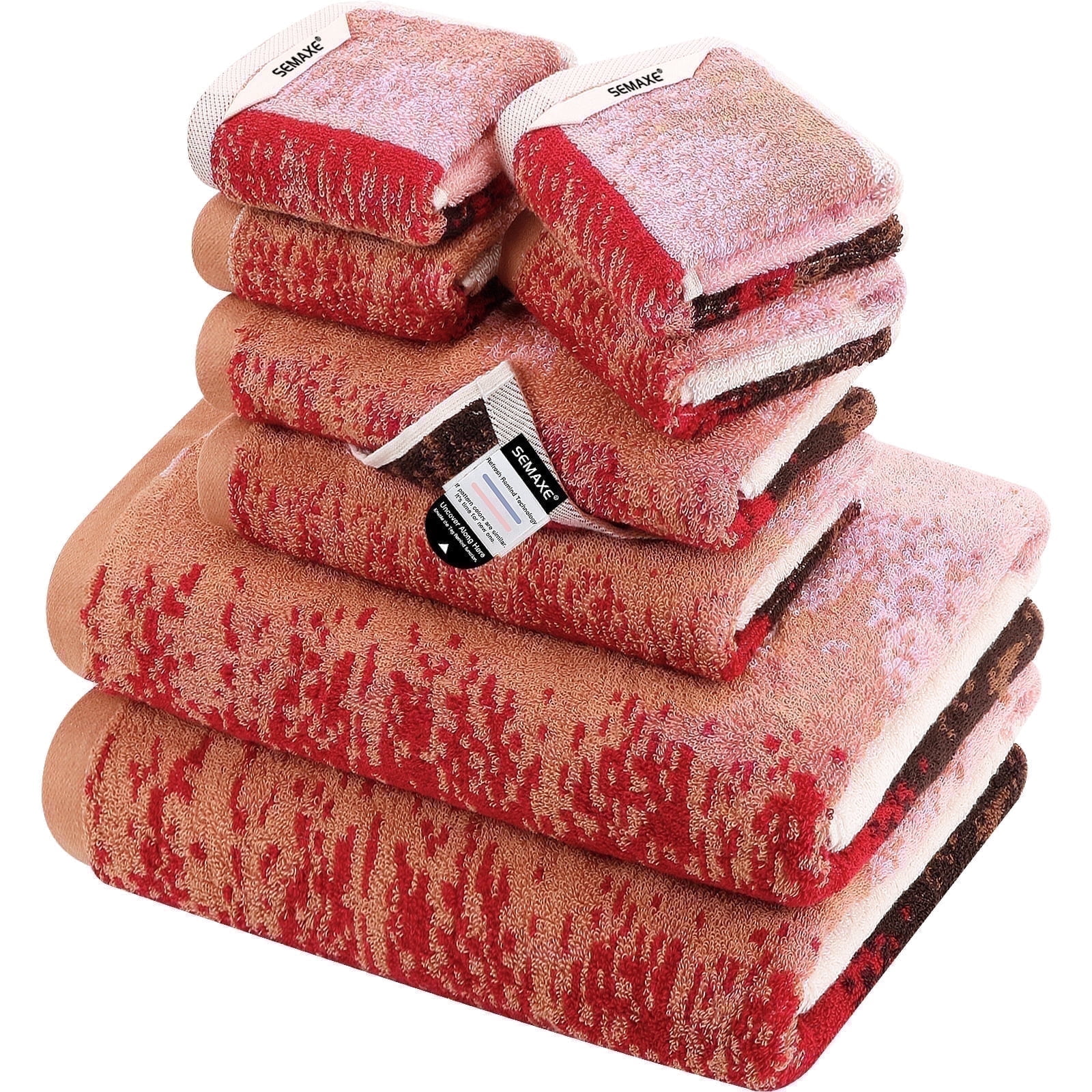 SEMAXE Luxury Cotton Bath Towel Set: 8-Piece (2 Bath Sheets 28x55" + 2 Hand Towels 16x28" + 4 Washcloths 13x13") | 550GSM, Ultra Plush | Spa, Hotel Grade for Family Bathroom Essentials, Plum Garden