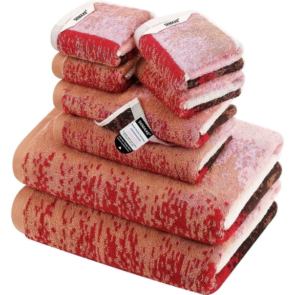 SEMAXE Luxury Cotton Bath Towel Set: 8-Piece (2 Bath Sheets 28x55" + 2 Hand Towels 16x28" + 4 Washcloths 13x13") | 550GSM, Ultra Plush | Spa, Hotel Grade for Family Bathroom Essentials, Plum Garden
