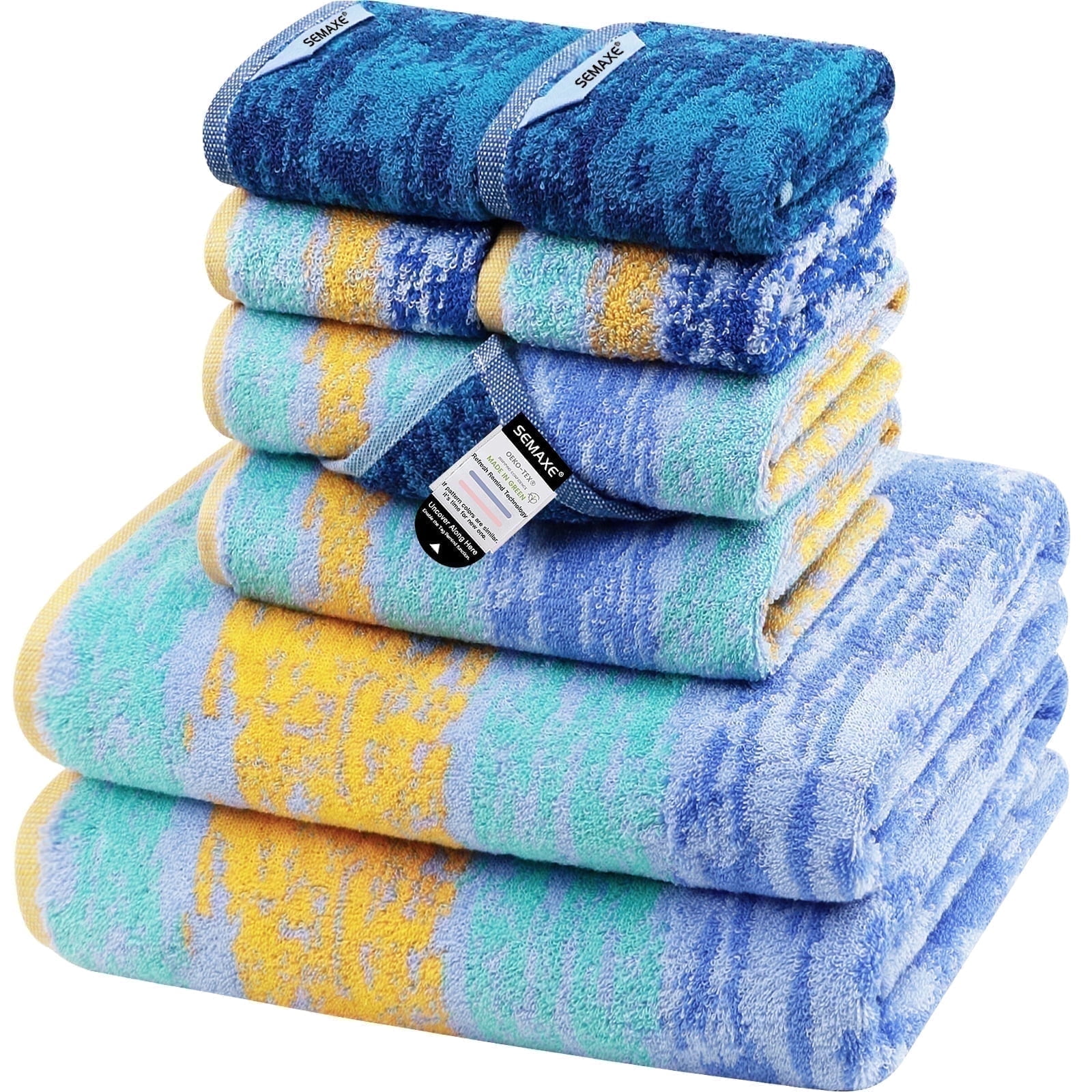SEMAXE Luxury Cotton Bath Towel Set: 8-Piece (2 Bath Sheets 28x55" + 2 Hand Towels 16x28" + 4 Washcloths 13x13") | 550GSM, Ultra Plush | Spa, Hotel Grade for Family Bathroom, Starry Night