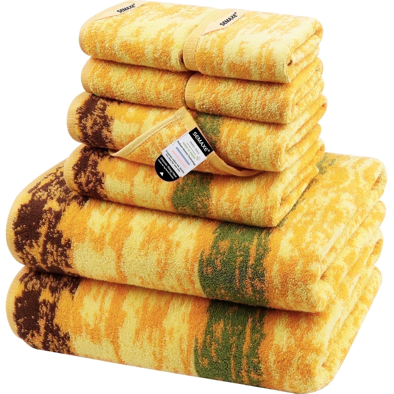 SEMAXE Luxury Cotton Bath Towel Set: 8-Piece (2 Bath Sheets 28x55" + 2 Hand Towels 16x28" + 4 Washcloths 13x13") | 550GSM, Ultra Plush | Spa, Hotel Grade for Family Bathroom Essentials, Wheat Field