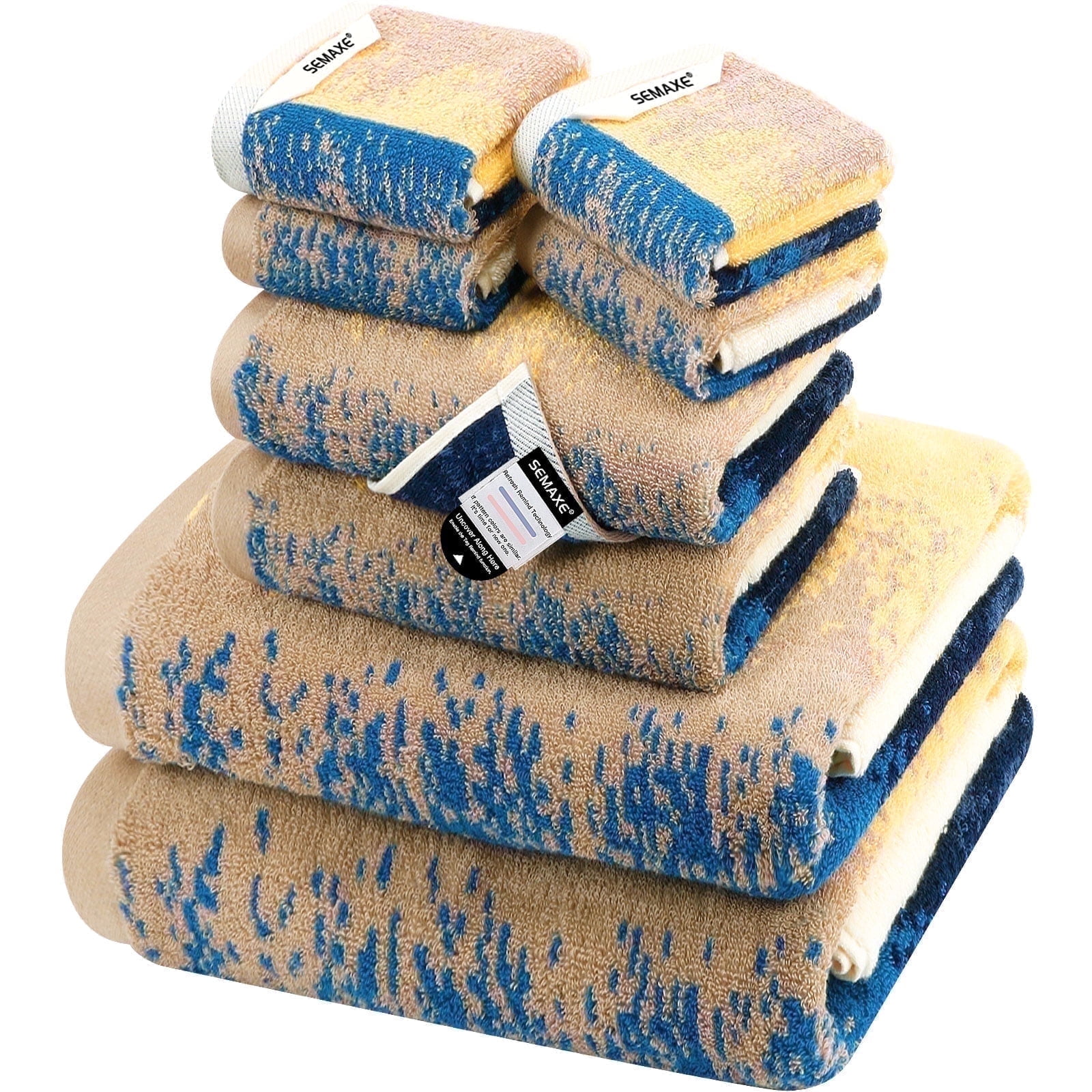 SEMAXE Luxury Cotton Bath Towel Set: 8-Piece (2 Bath Sheets 28x55" + 2 Hand Towels 16x28" + 4 Washcloths 13x13") | 550GSM, Ultra Plush | Spa, Hotel Grade for Family Bathroom Essentials, Beach