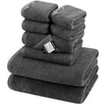 thumbnail image 1 of SEMAXE Luxury Cotton Bath Towel Set: 8-Piece (2 Bath Sheets 28x55" + 2 Hand Towels 16x28" + 4 Washcloths 13x13") | 550GSM, Ultra Plush | Spa, Hotel Grade for Family Bathroom Essentials, Gray, 1 of 9