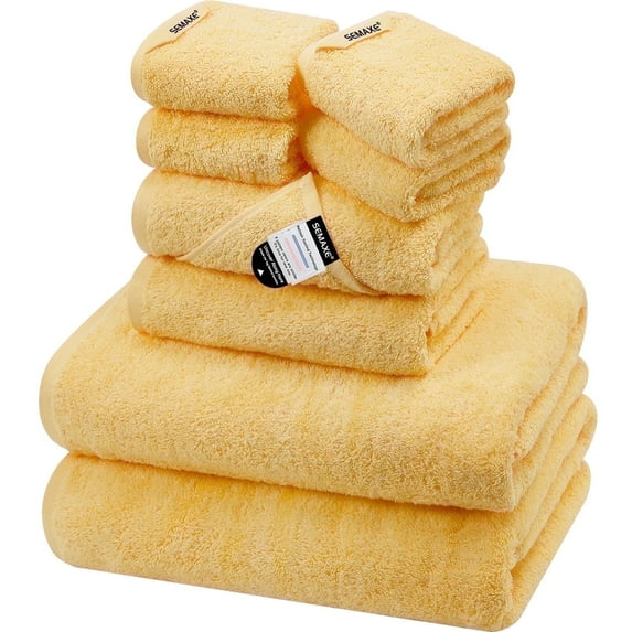 SEMAXE Luxury Cotton Bath Towel Set: 8-Piece (2 Bath Sheets 28x55" + 2 Hand Towels 16x28" + 4 Washcloths 13x13") | 550GSM, Ultra Plush | Spa, Hotel Grade for Family Bathroom Essentials, Yellow